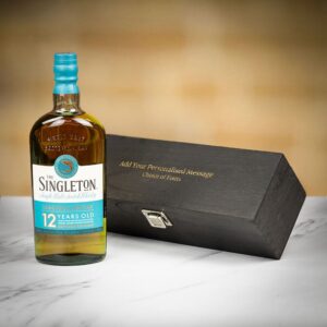 Product image of The Singleton 12 Year Old Single Malt Scotch Whisky in Personalised Black Hinged Wood Gift Box  - Engraved with your message from Farrar and Tanner