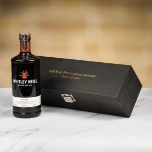 Product image of Whitley Neill Gin in Personalised Black Hinged Wood Gift Box  - Engraved with your message from Farrar and Tanner